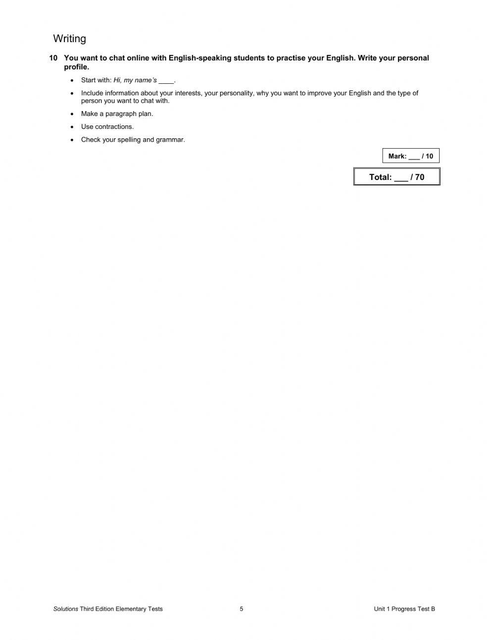 Solutions elementary test 1 b