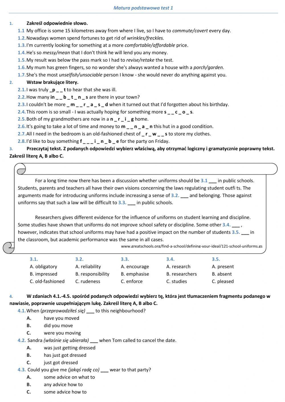 Matura podstawowa test 1