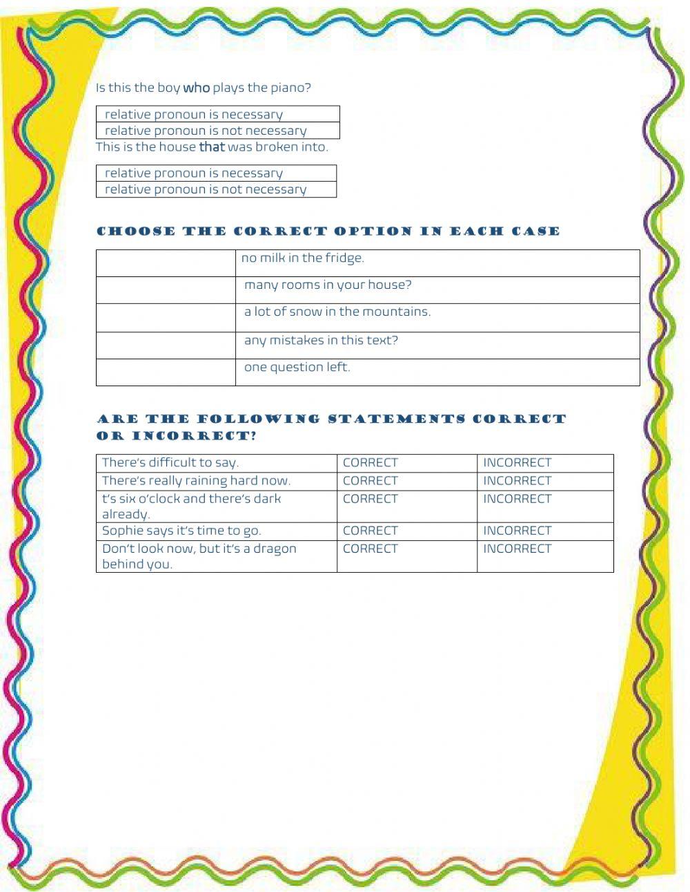 Exam (there is,there are, relative pronouns)