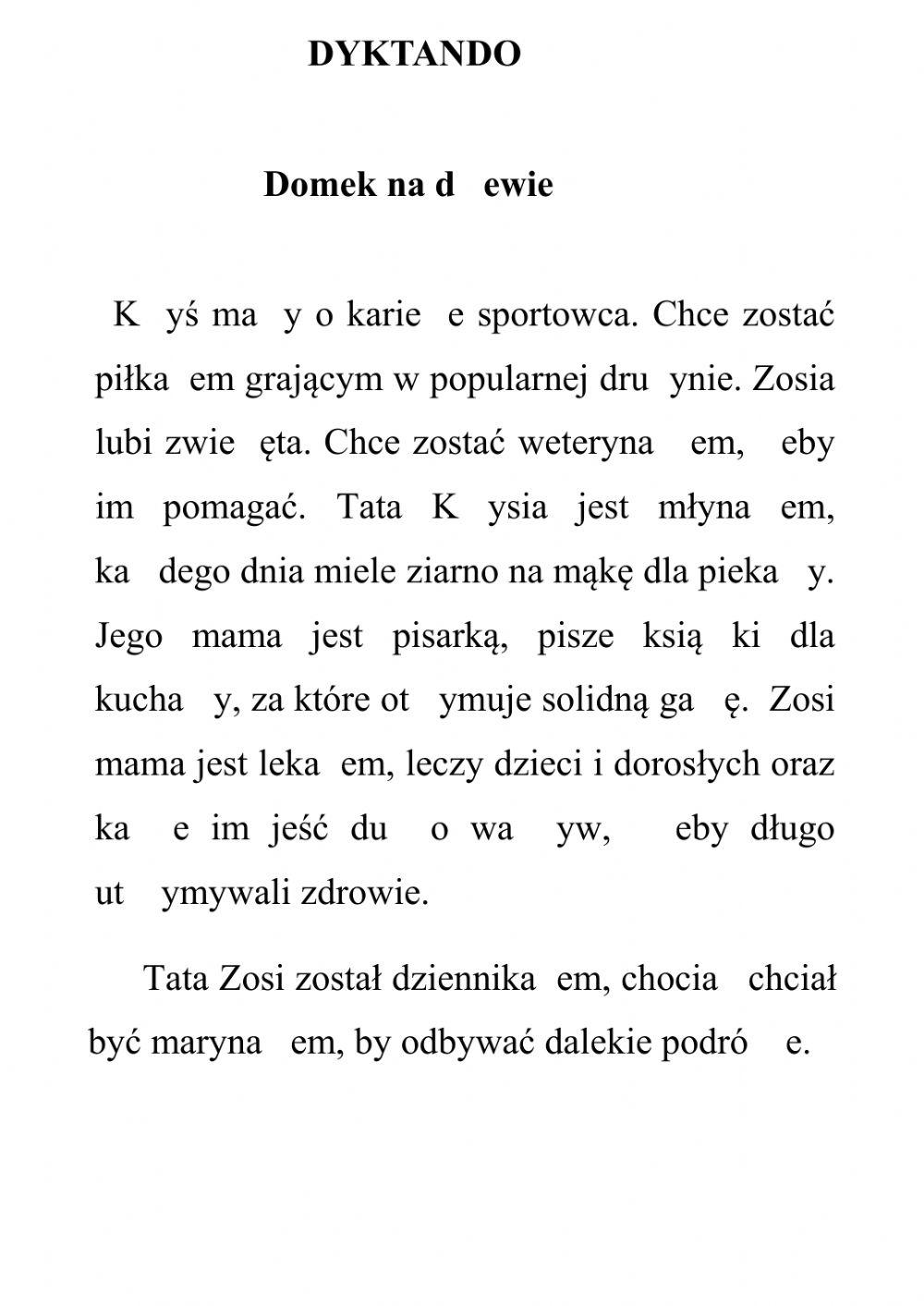 Dyktando Z Rz ż ó U Klasa 5 578521 | Dyktando rz-ż wraz z wyrazami do objaśnienia