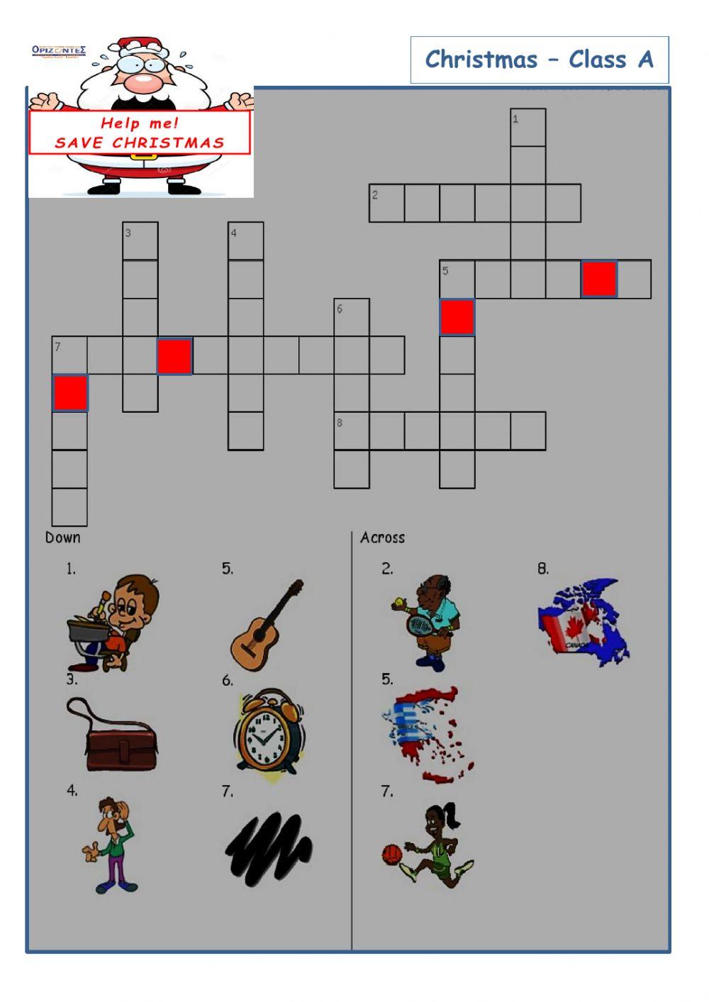 A class Christmas crossword worksheet Live Worksheets