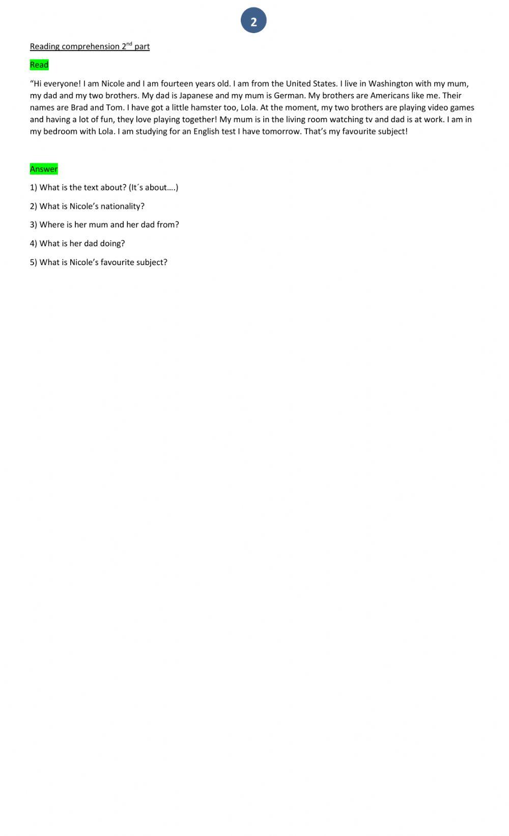 Reading and writing part