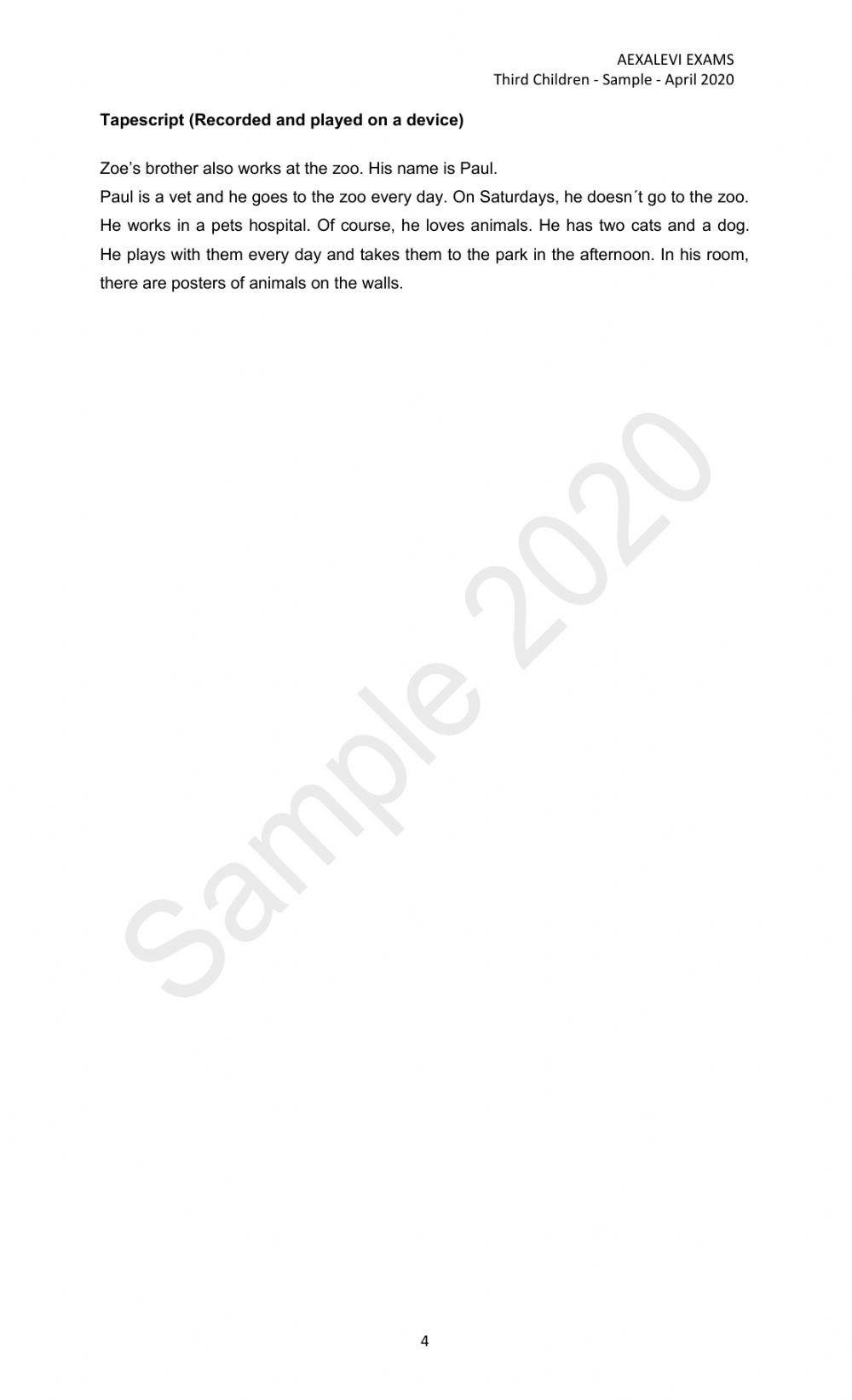 Kids 3 Final Exam Sample