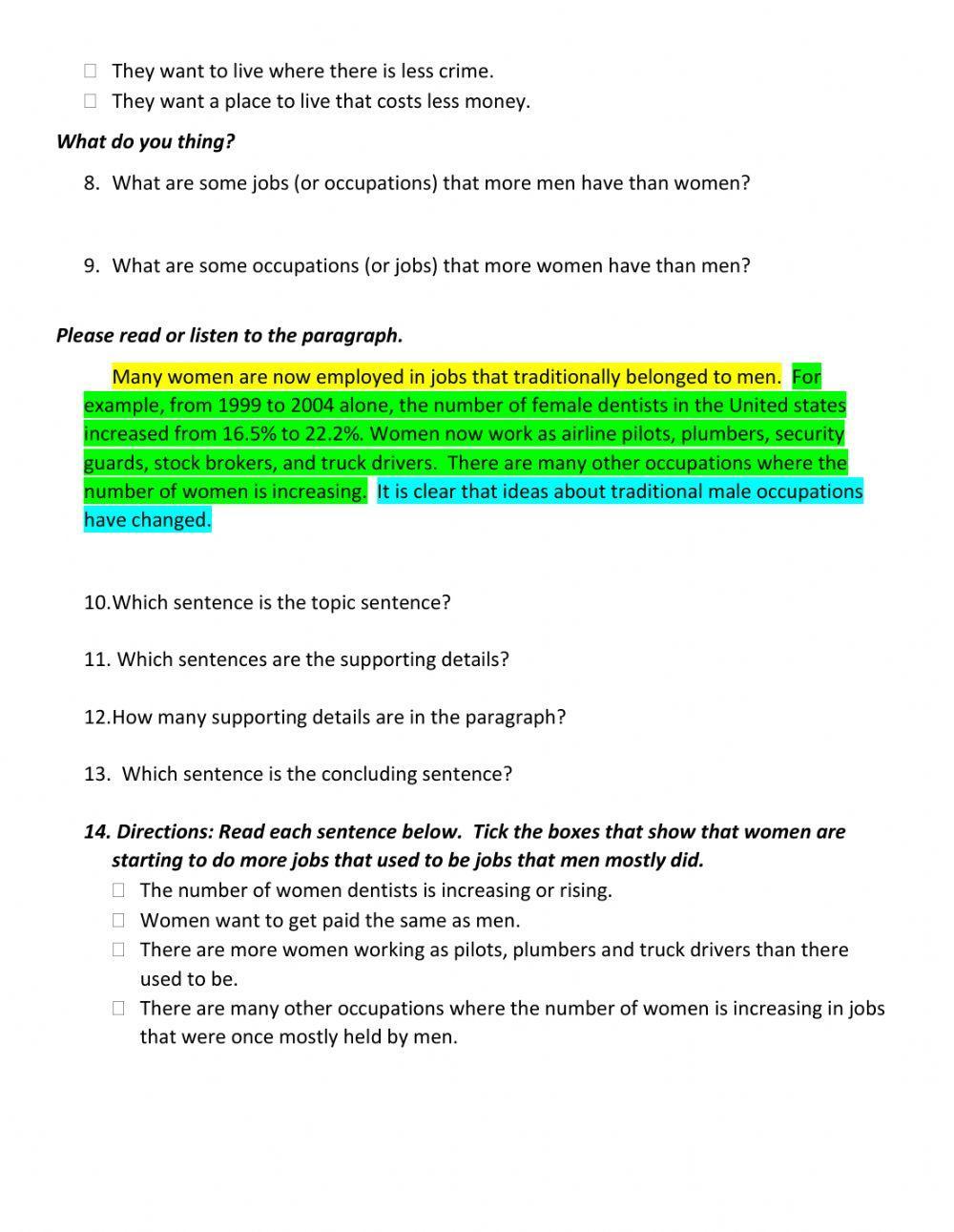 Parts of a Paragraph interactive worksheet | Live Worksheets