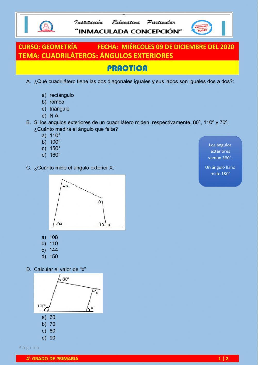 Angulos exteriores de un cuadrilatero