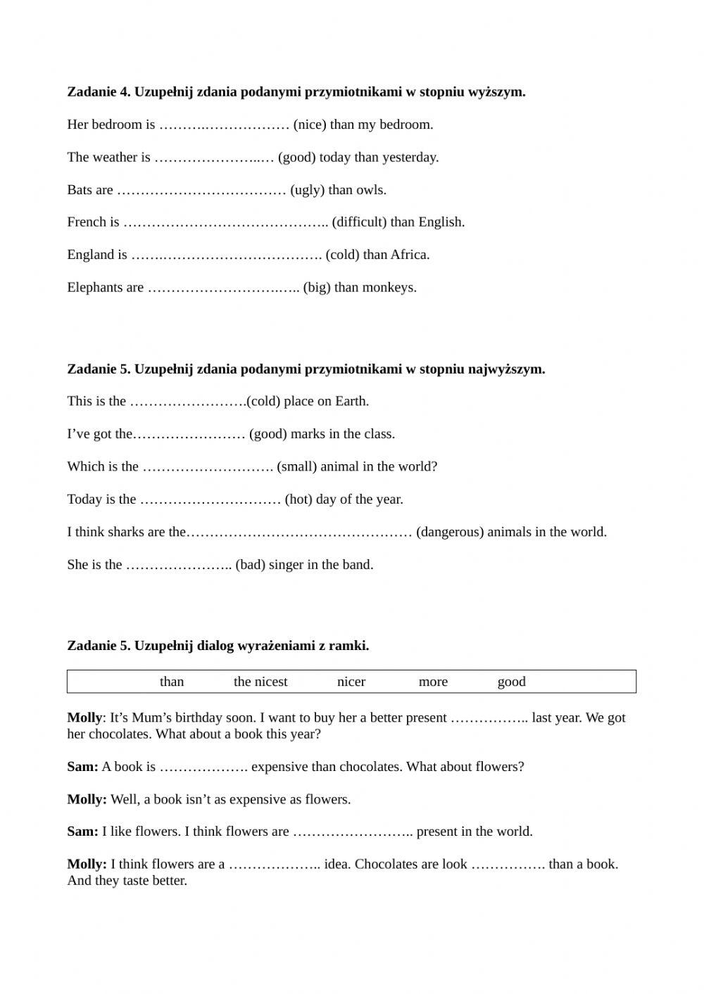 Klasa VI sprawdzian unit 3