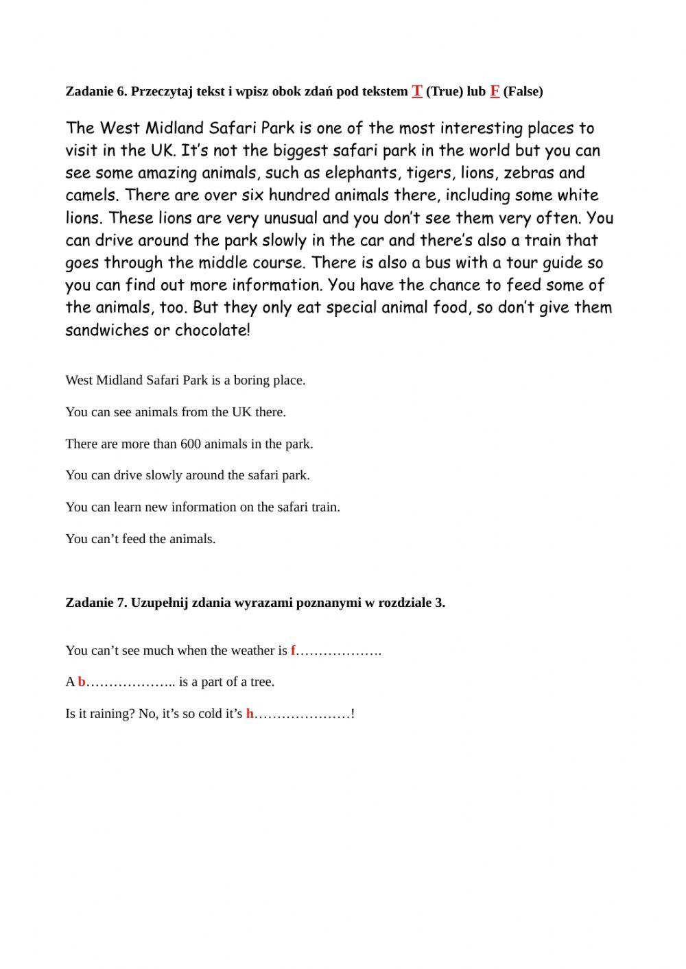 Klasa VI sprawdzian unit 3