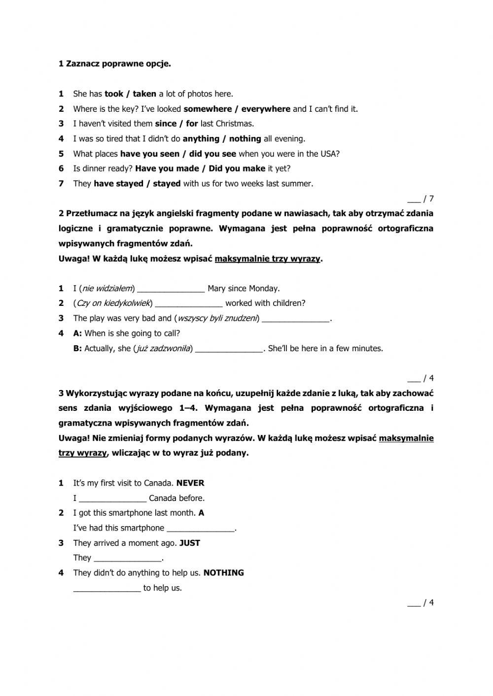 E 8 grammar short test 4