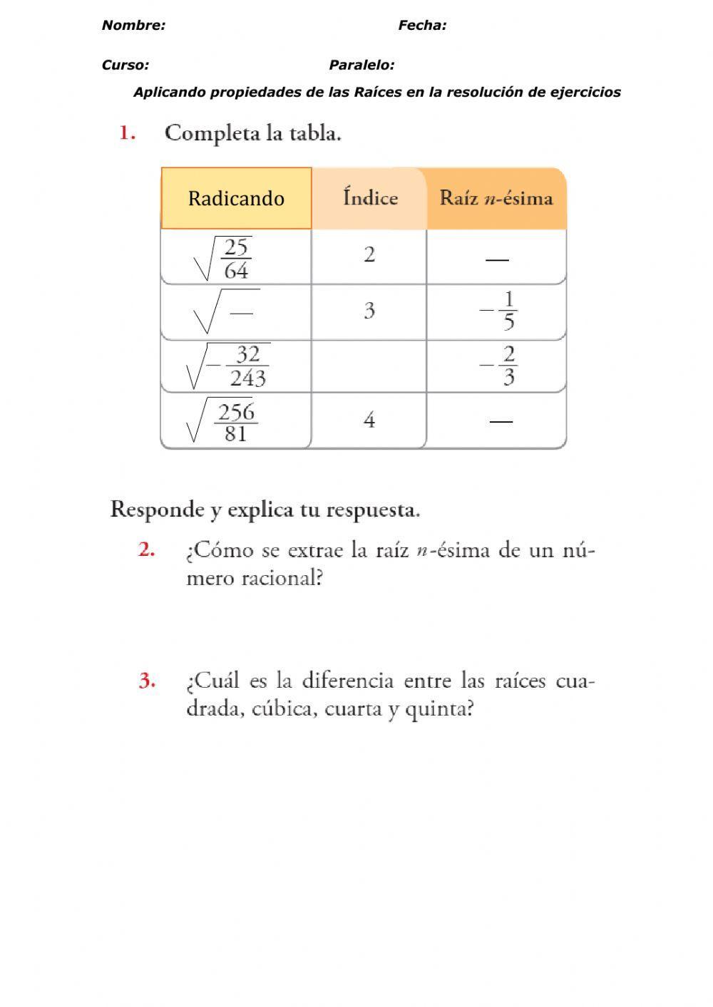 Propiedades de la Radicación de Racionales
