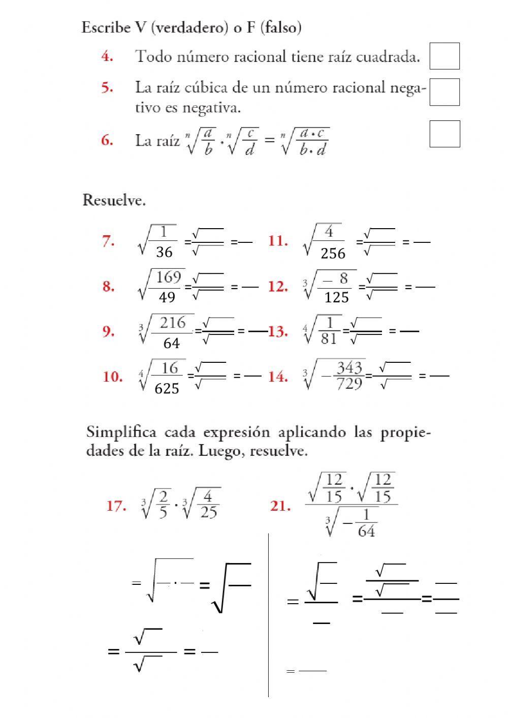 Propiedades de la Radicación de Racionales