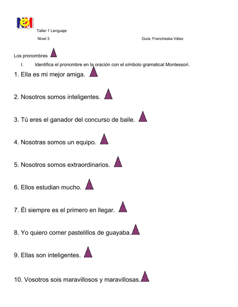 Pronombres signo gramatical Montessori Pronombres signo gramatical Montessori