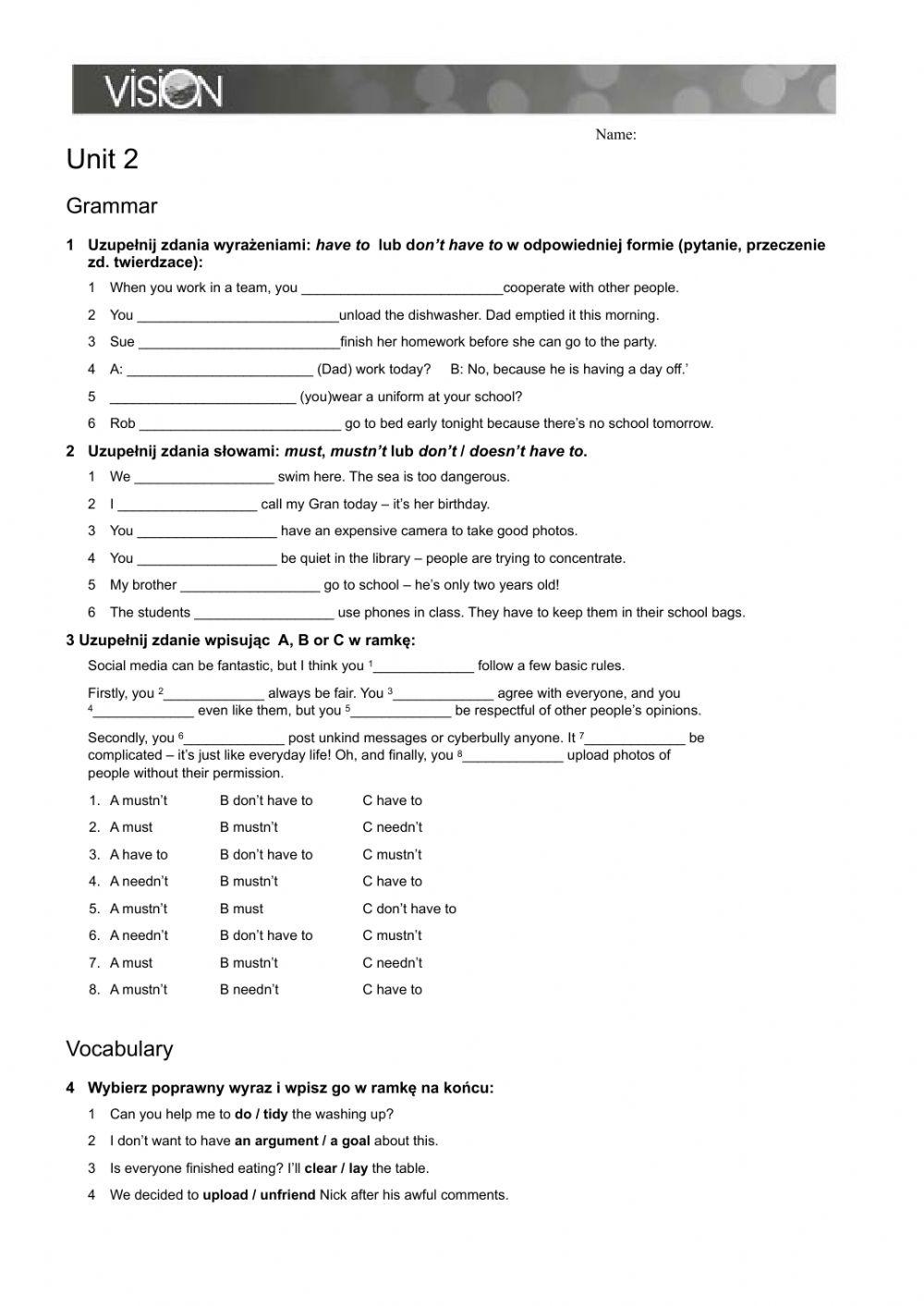 Vision 2 test unit 2