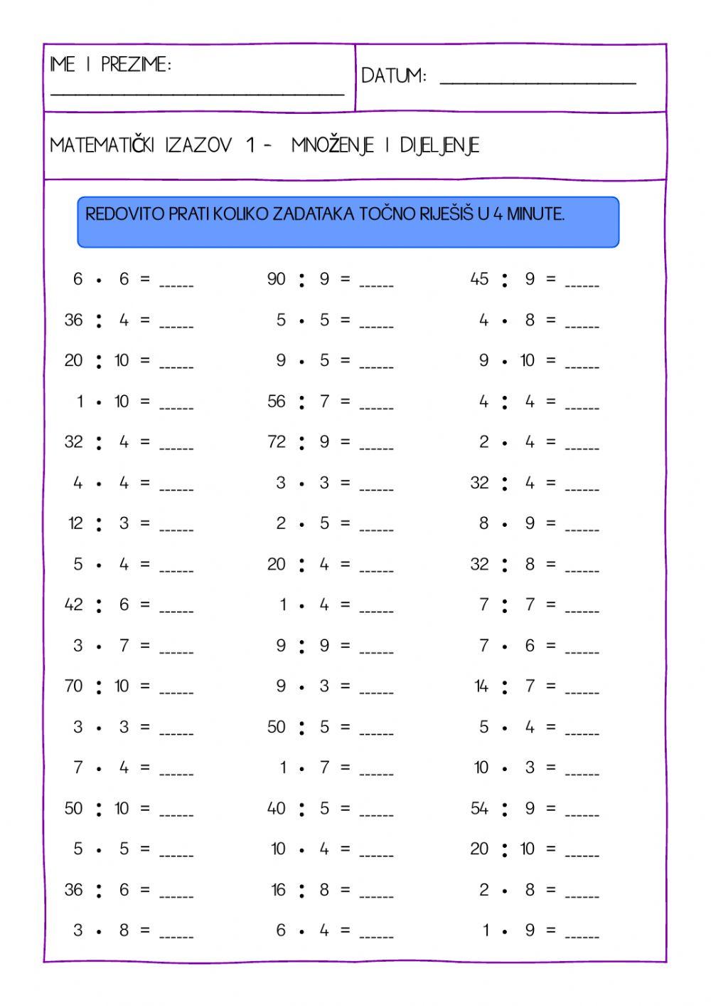 Množenje i dijeljenje- izazov 1