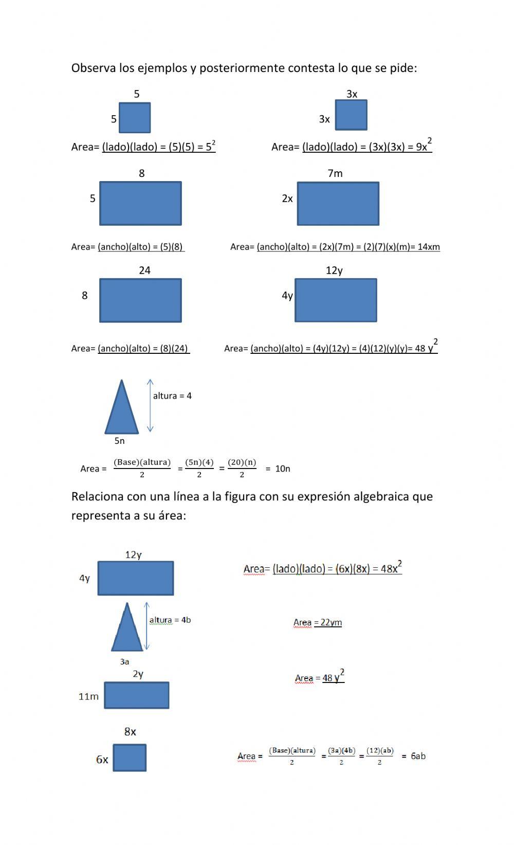 Expresiones algebraicas areas