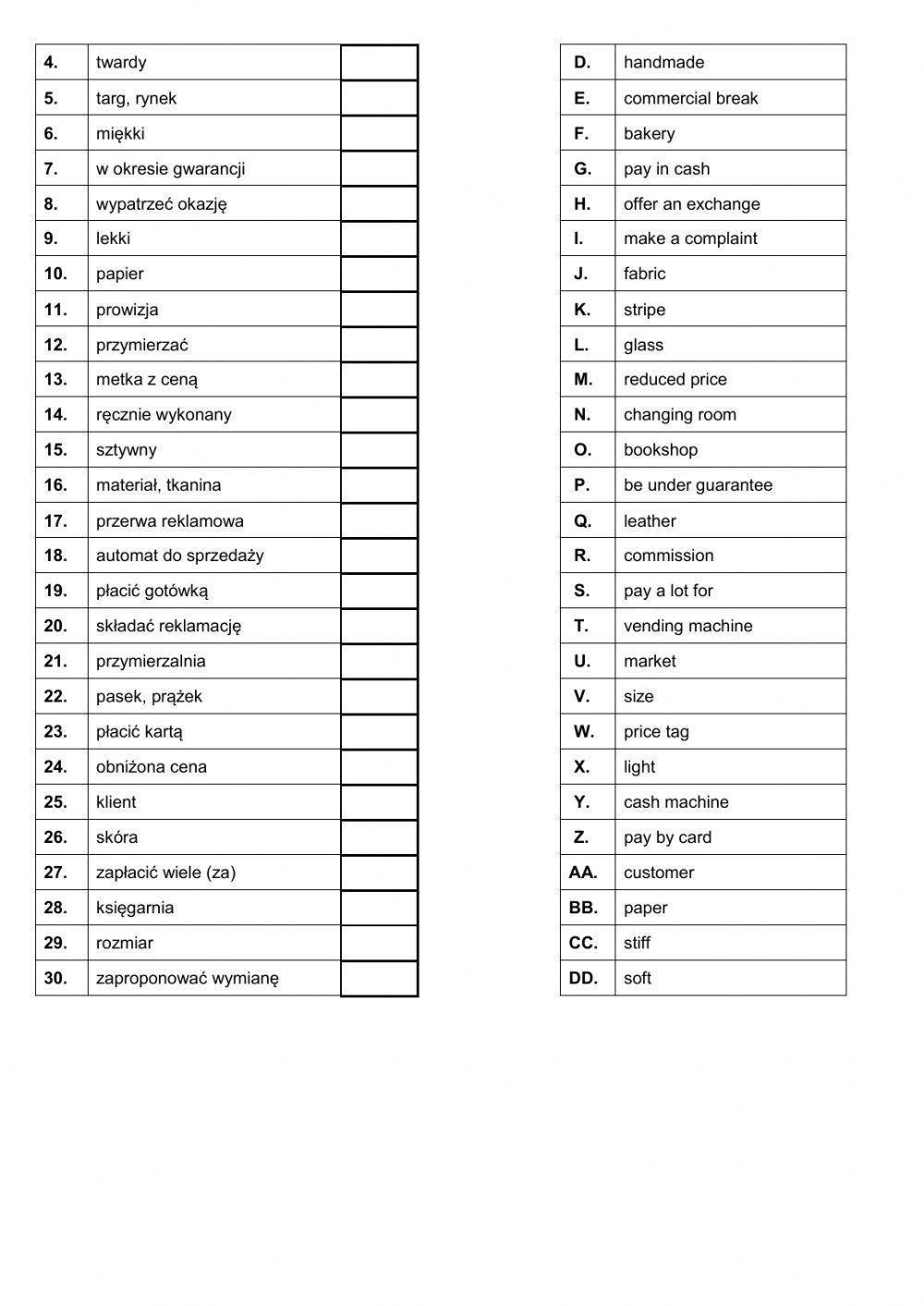 Repetytorium E8 - unit 7 -  zakupy i usługi