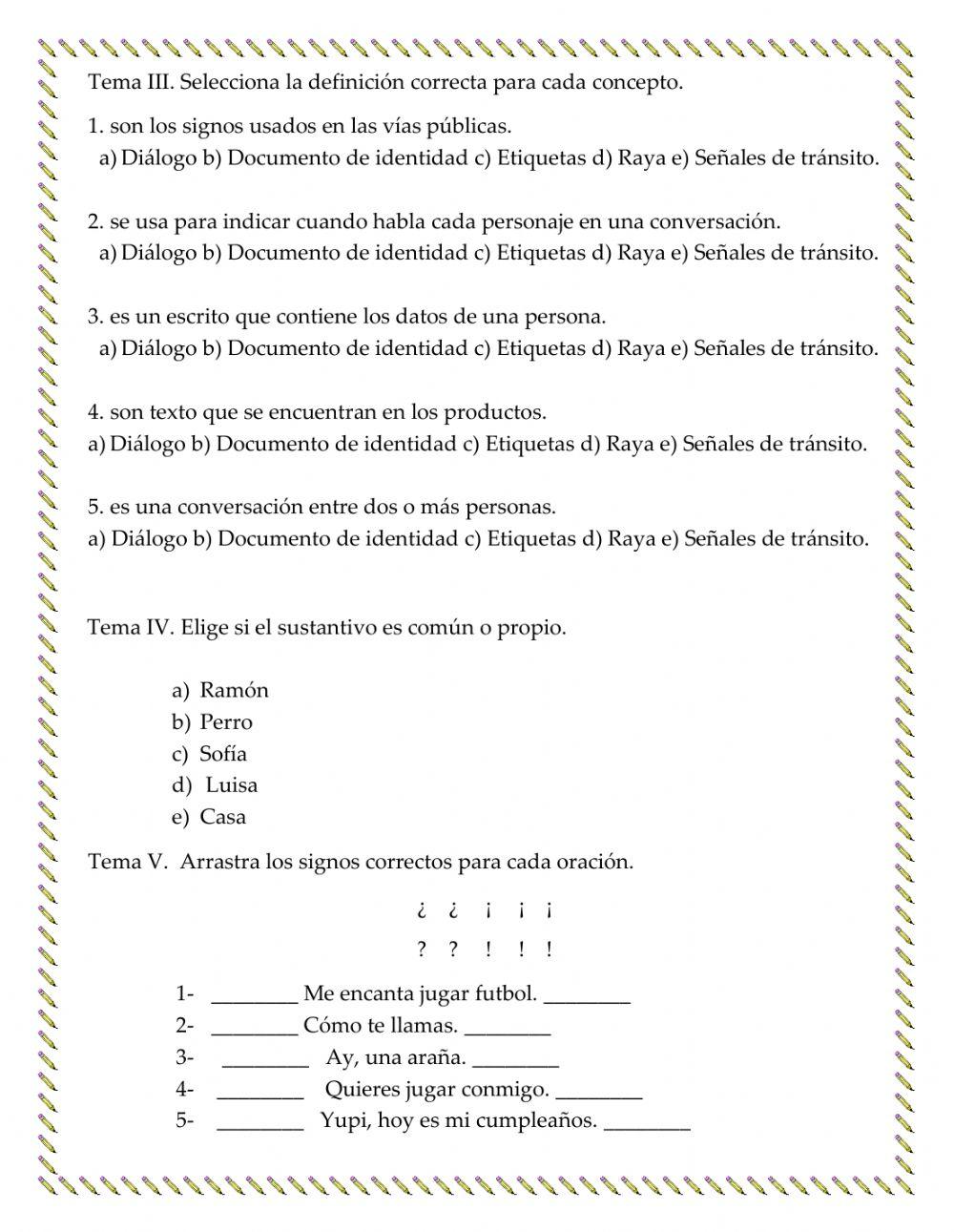 Examen de Lengua Española 2do Mna