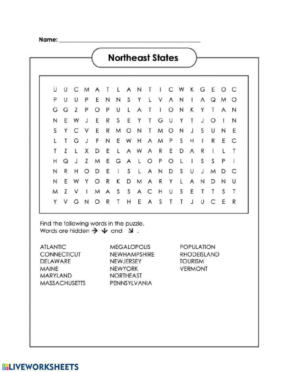 Northeast States Crossword worksheet Live Worksheets