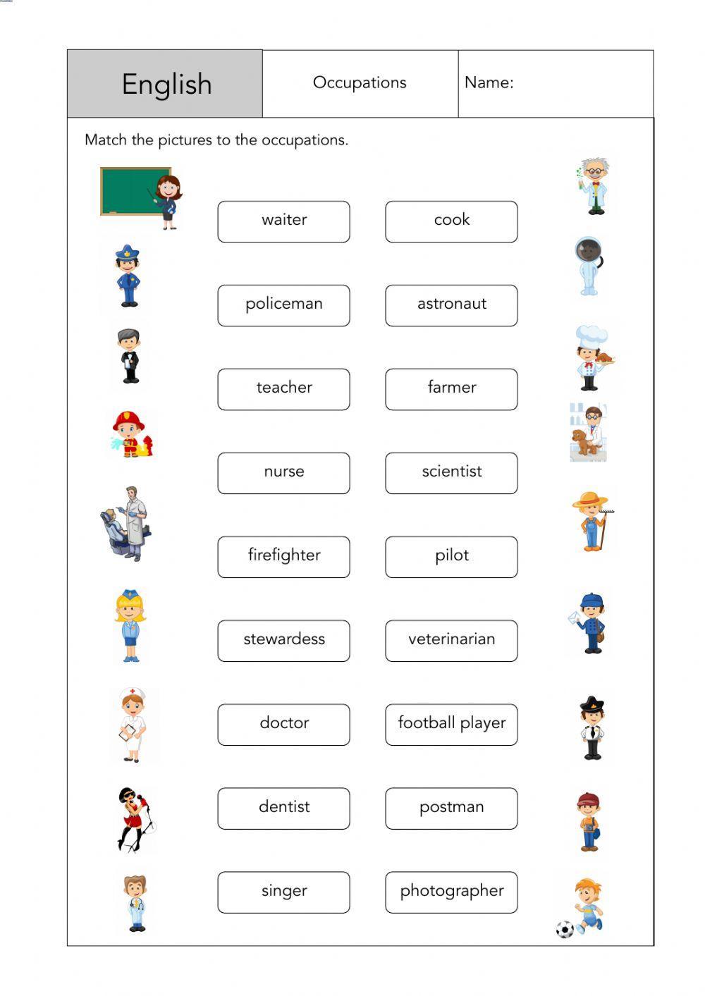 Occupations picture match worksheet