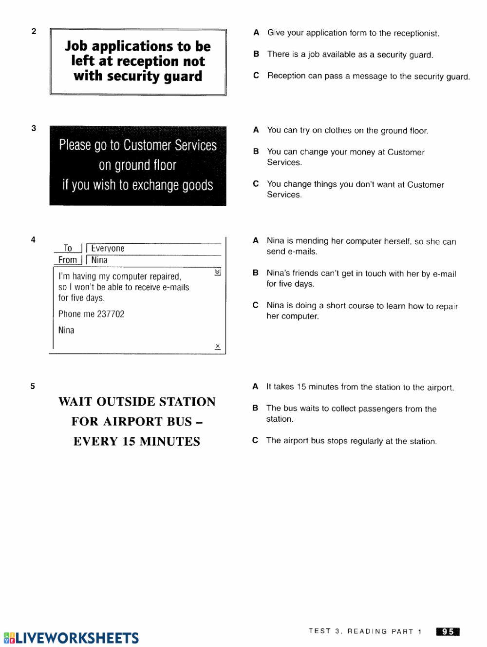 Test 9 pet reading part 1 and 2 5402418 missrawan