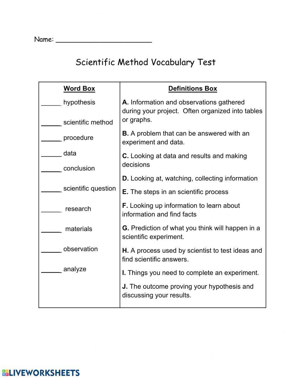 Scientific Process Vocabulary Test