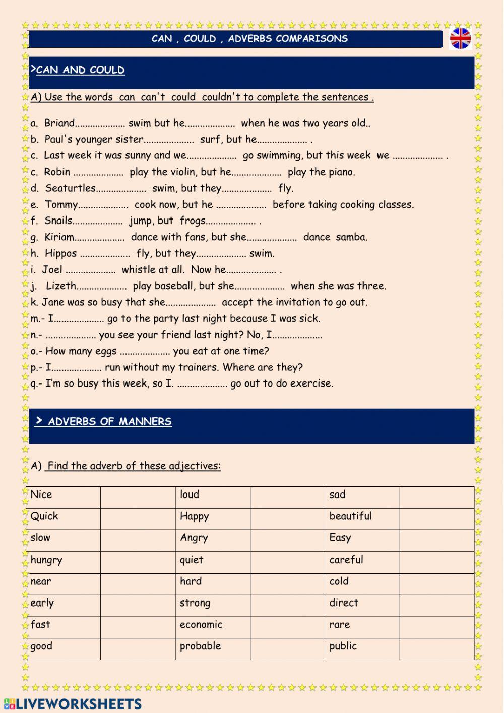 Can,could,adverbs,comparisons