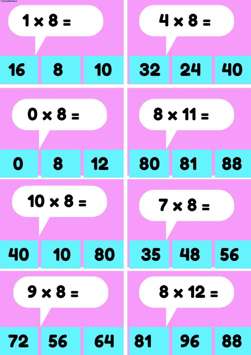 Multiplication table 8