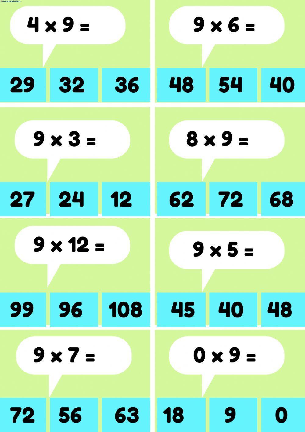Multiplication table 9