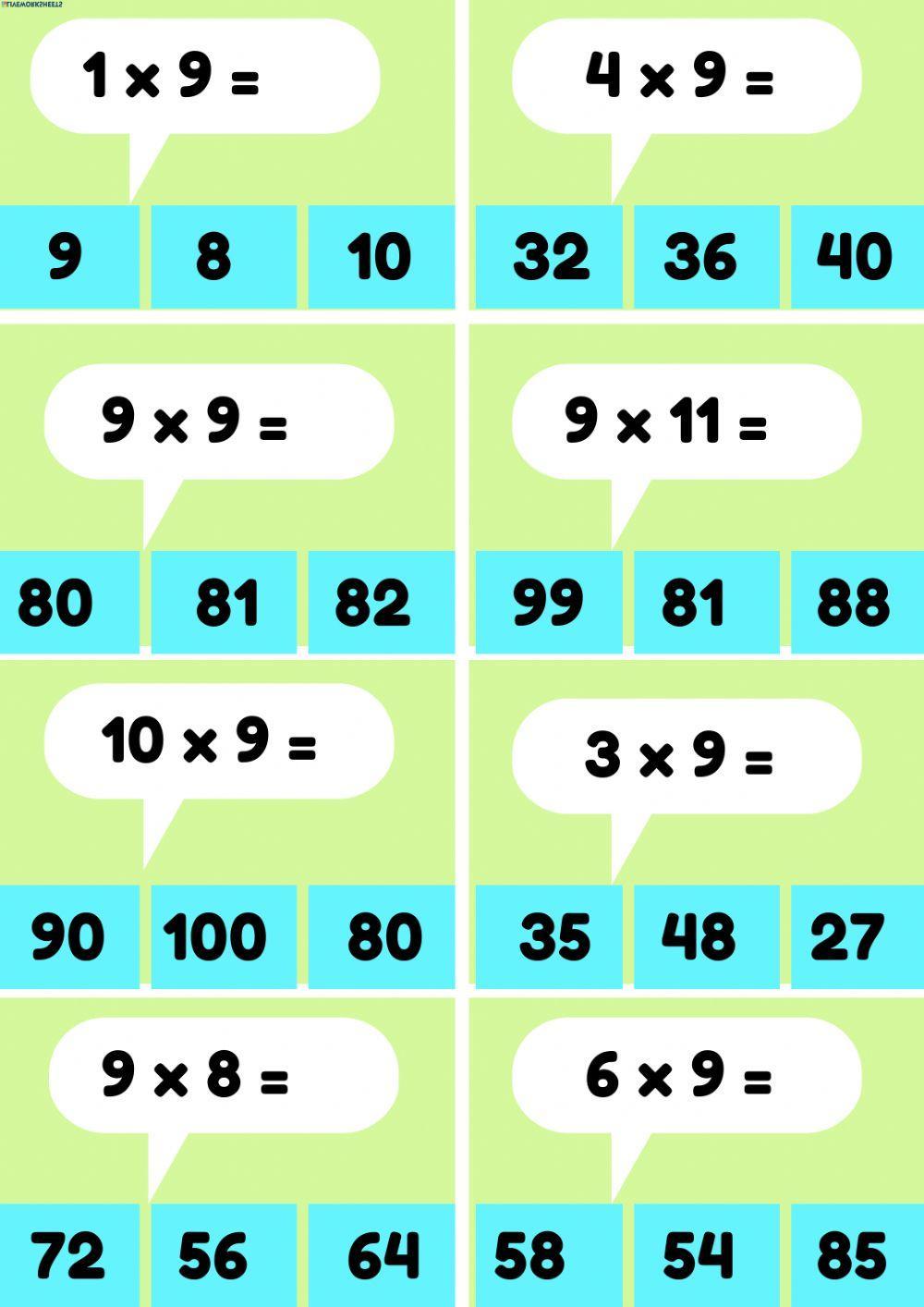 Multiplication table 9