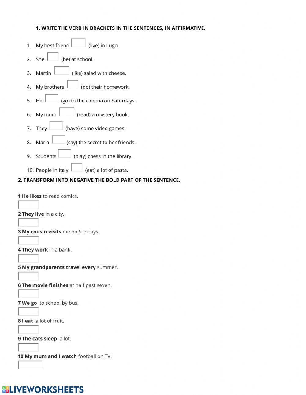 Present Simple Affirmative and Negative