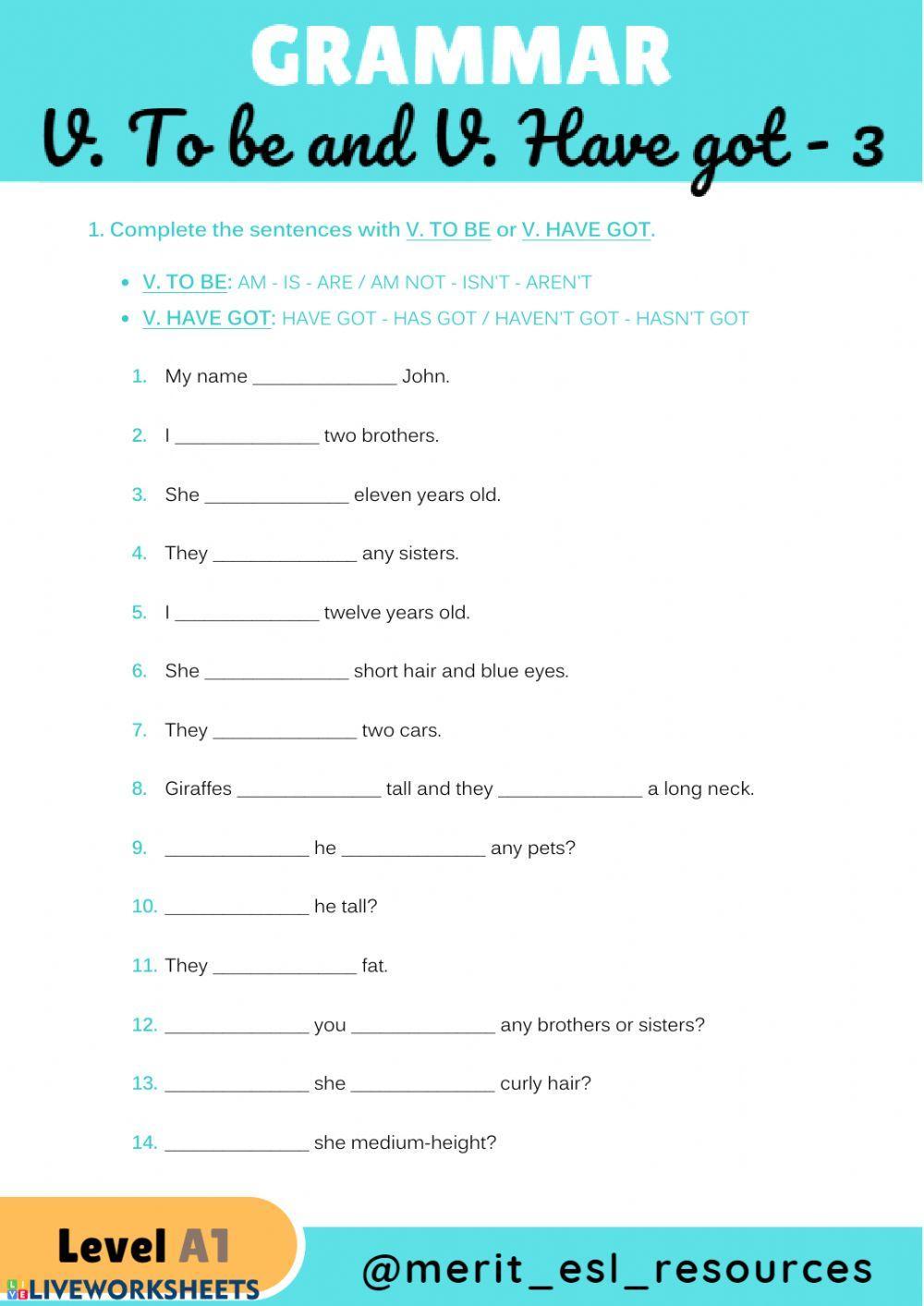 V. TO BE and V. HAVE GOT - 3 Write