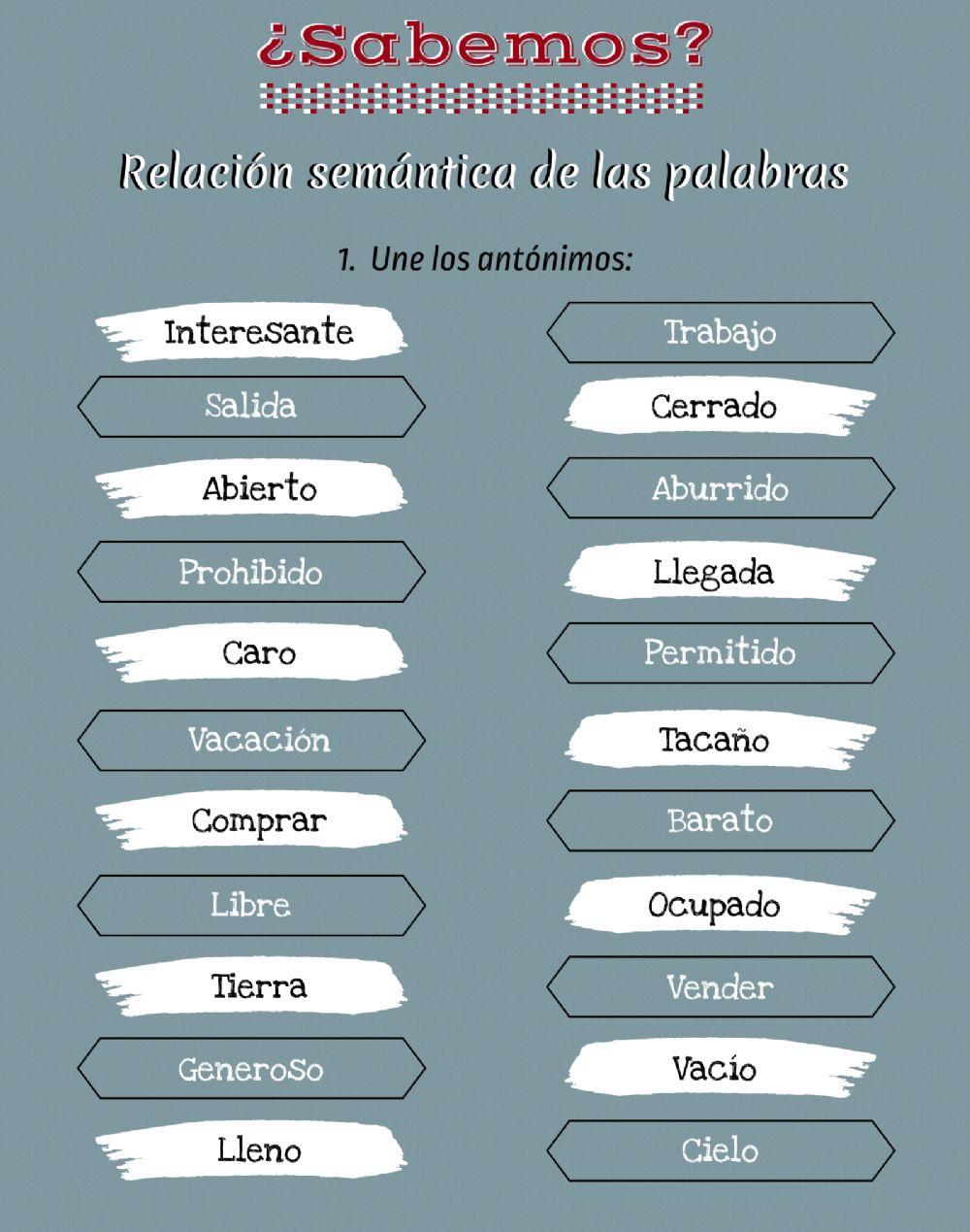 Relación semántica de las palabras. Antónimos
