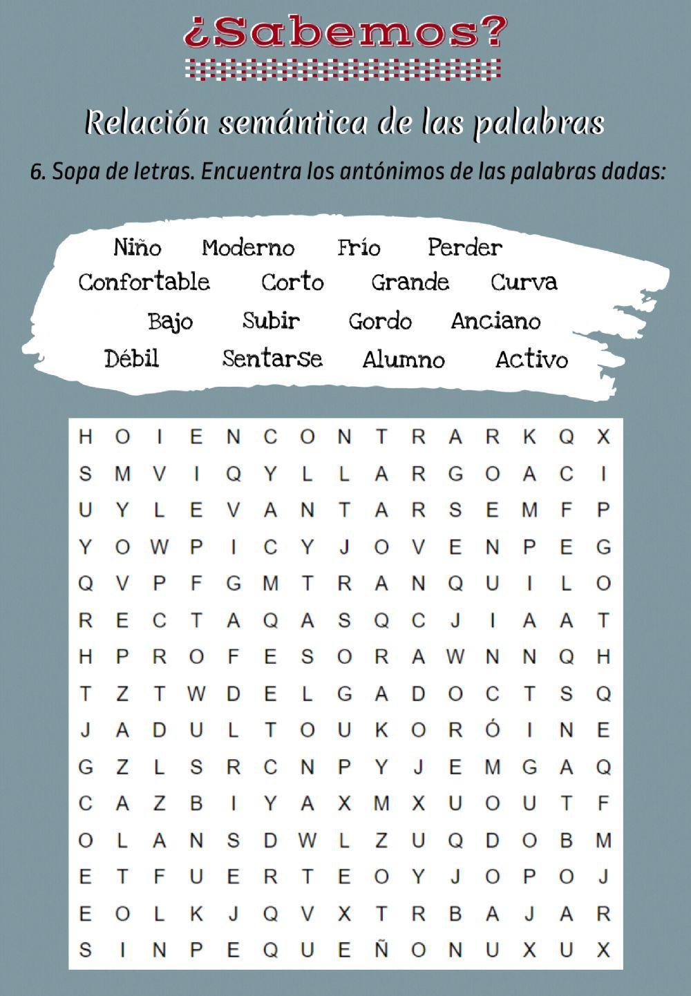 Relación semántica de las palabras. Antónimos