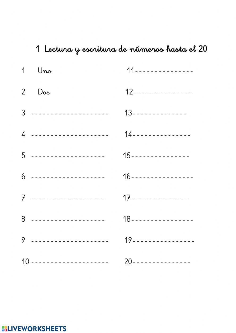 Los números hasta el 20