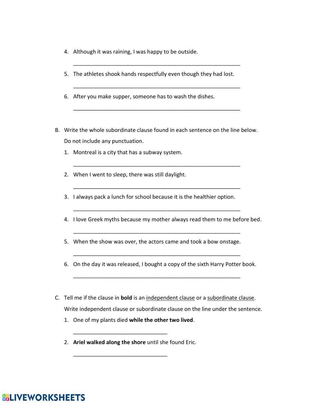 Independent and Subordinate Clauses