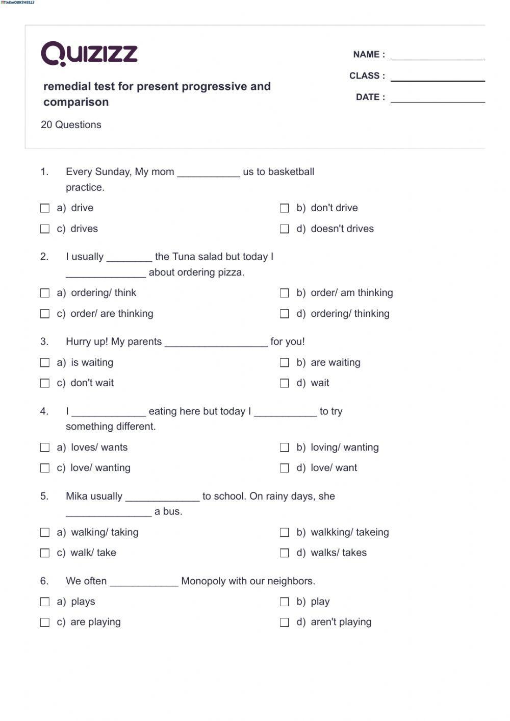 Remedial test for present simple and comparison Remedial test for present simple and comparison