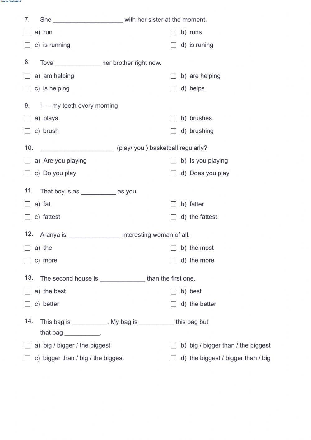 Remedial test for present simple and comparison