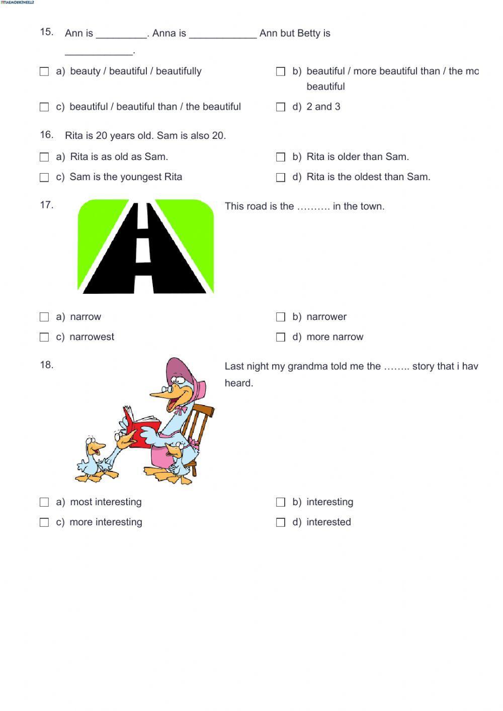 Remedial test for present simple and comparison