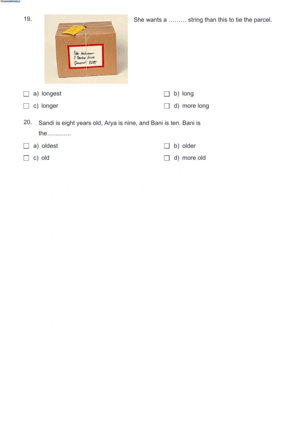 Remedial test for present simple and comparison