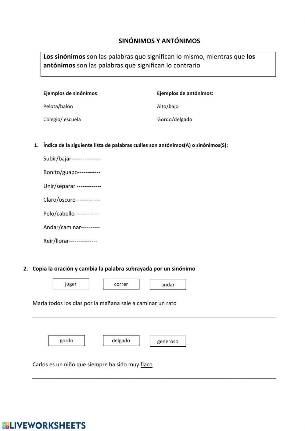 Sinónimos y Antónimos