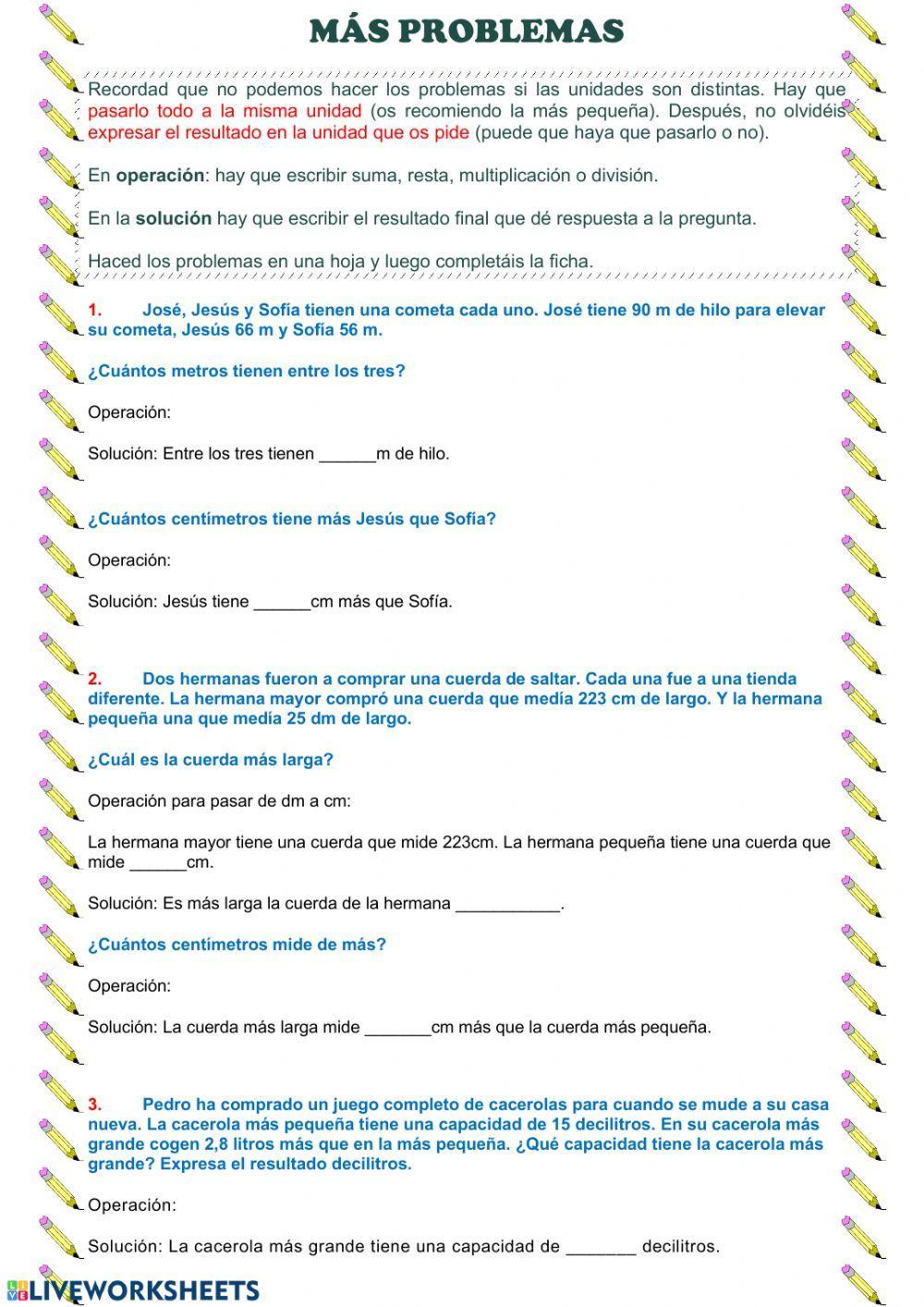 Problemas unidades de longitud y capacidad