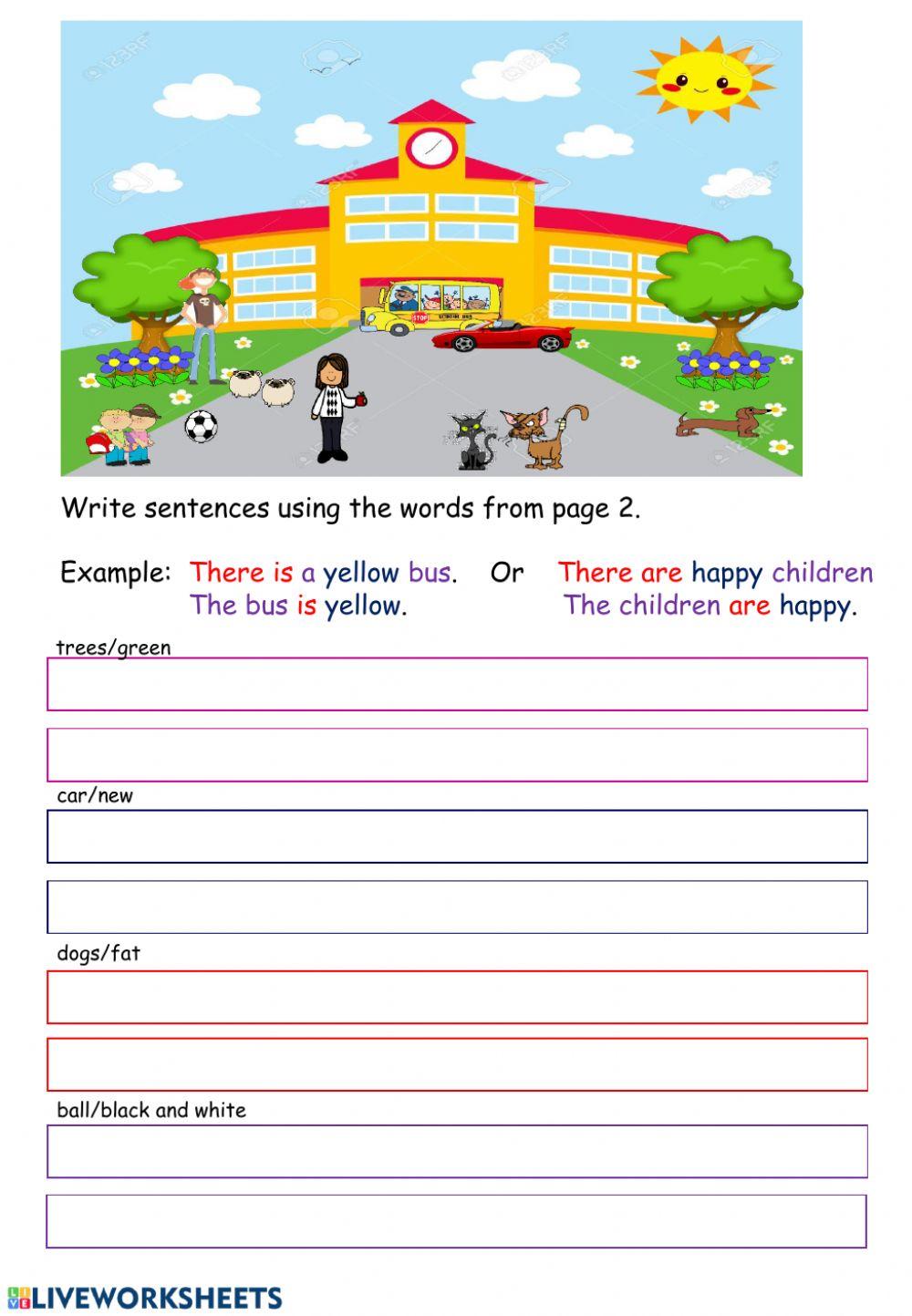 Writing sentences using am is are and there is there are