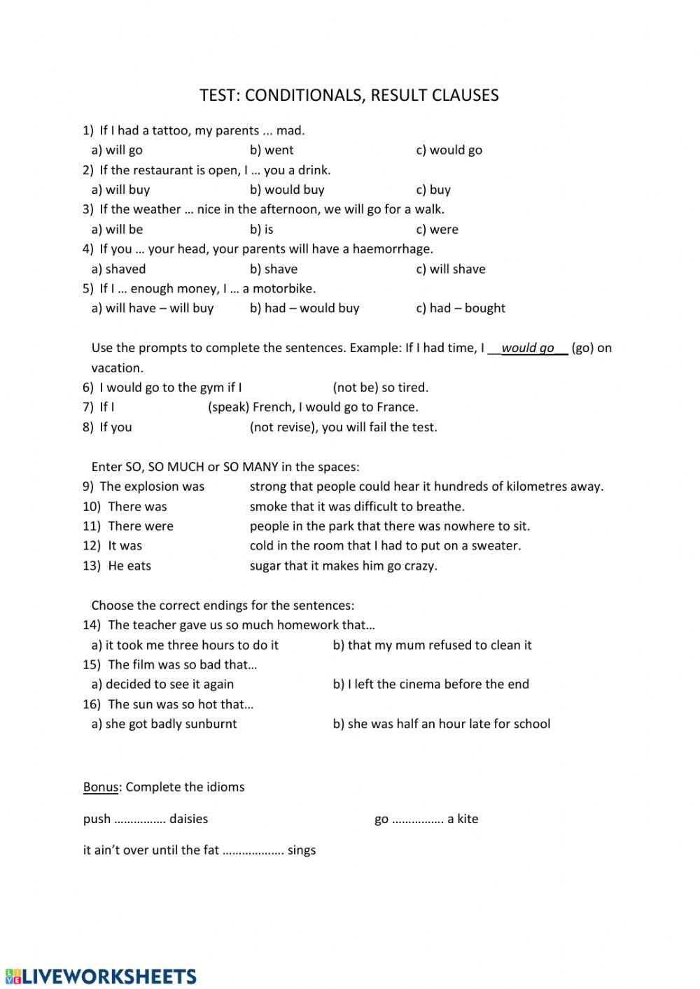 TEST: Conditionals, result clauses