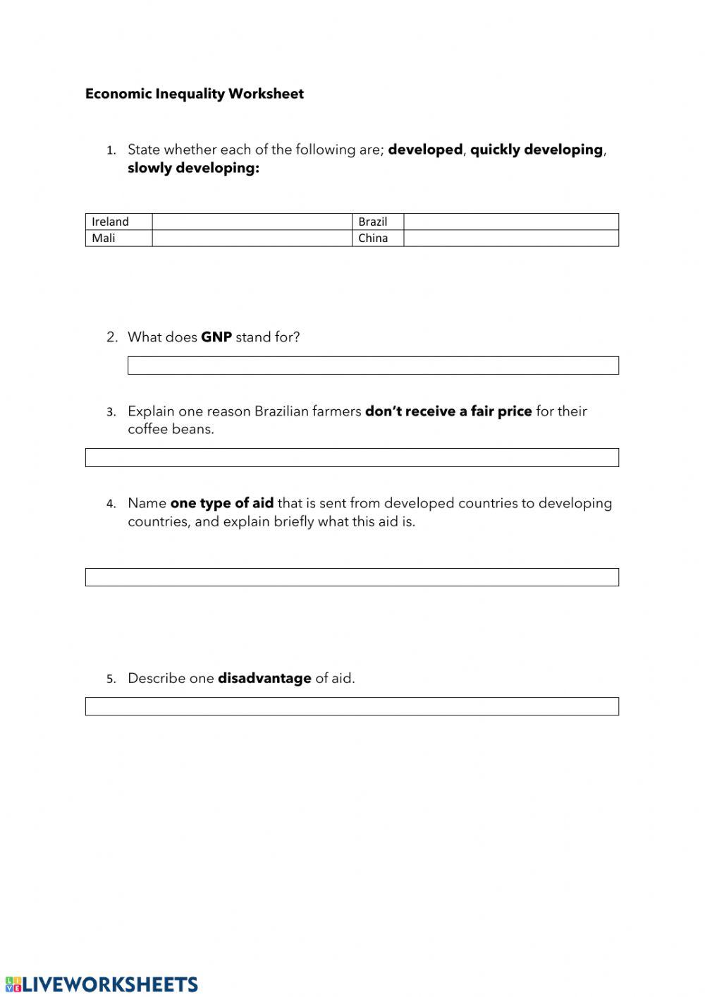 JC Economic Inequality Worksheet