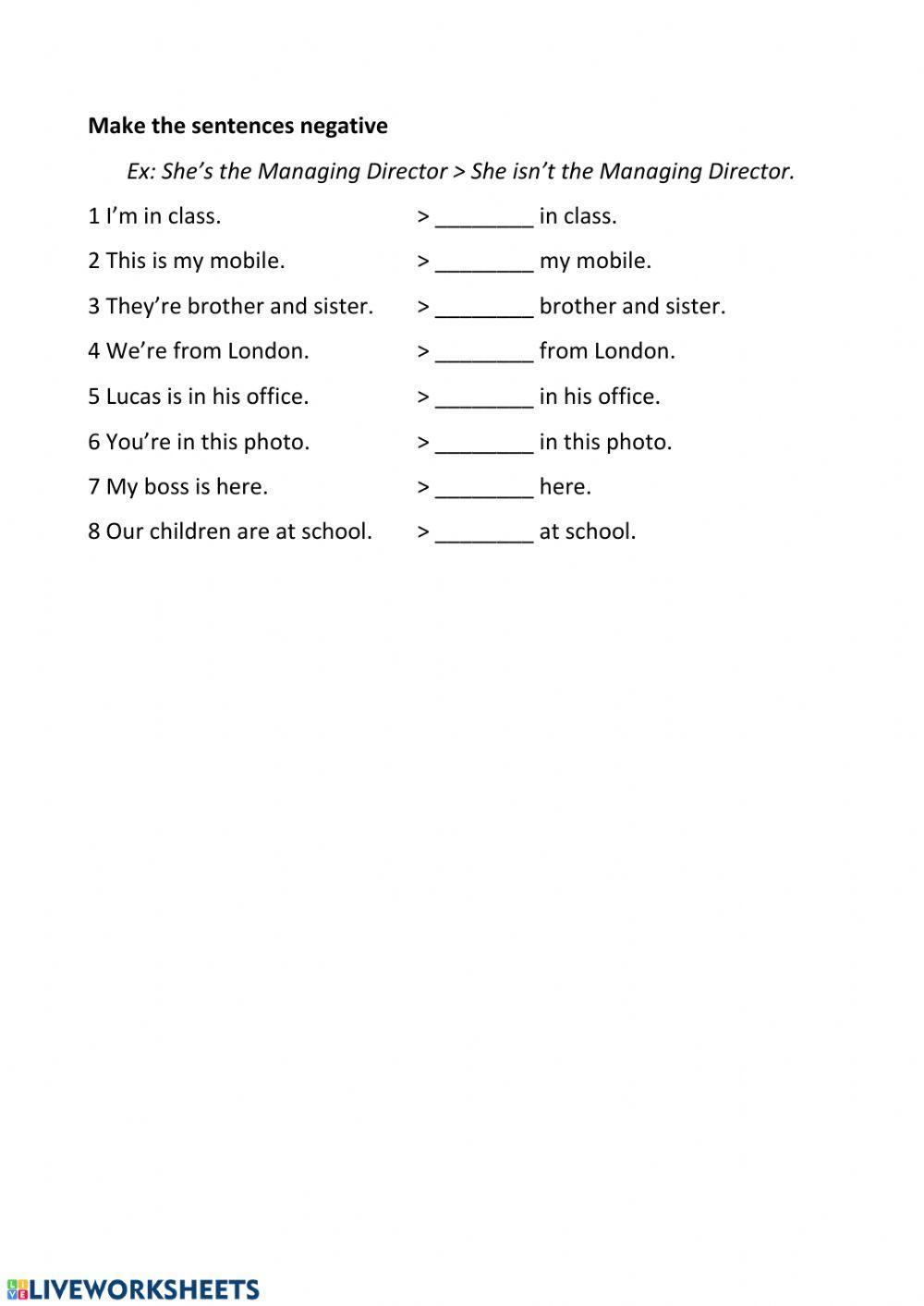 Negative forms of the verb (TO) BE