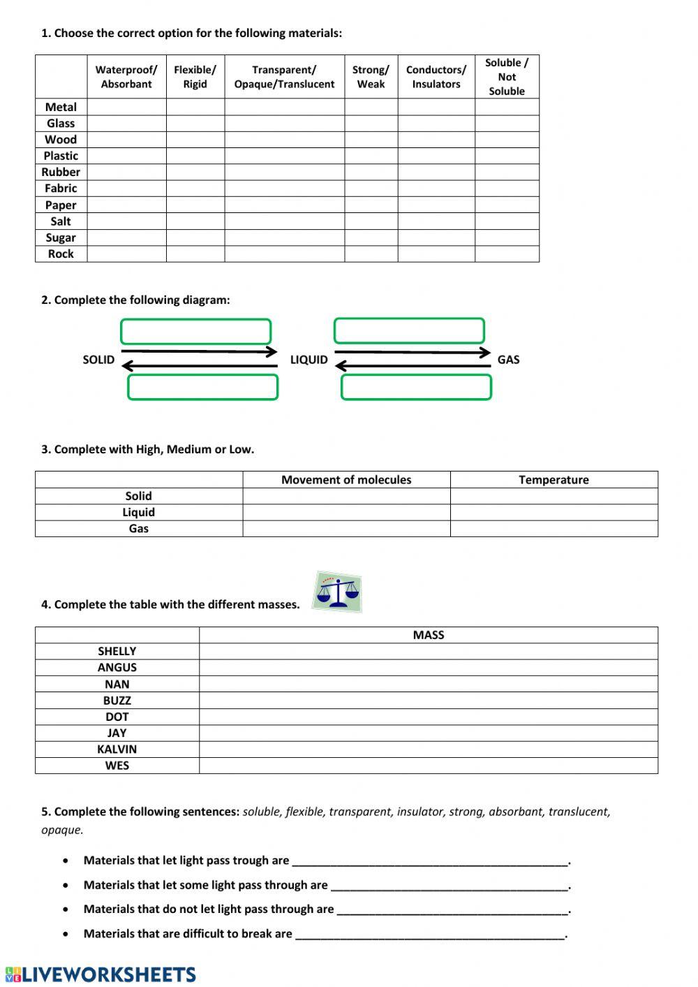 Matter and materials activities