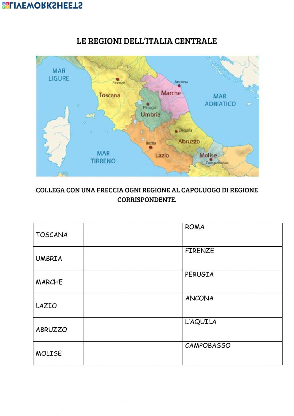 Le regioni del centro Italia