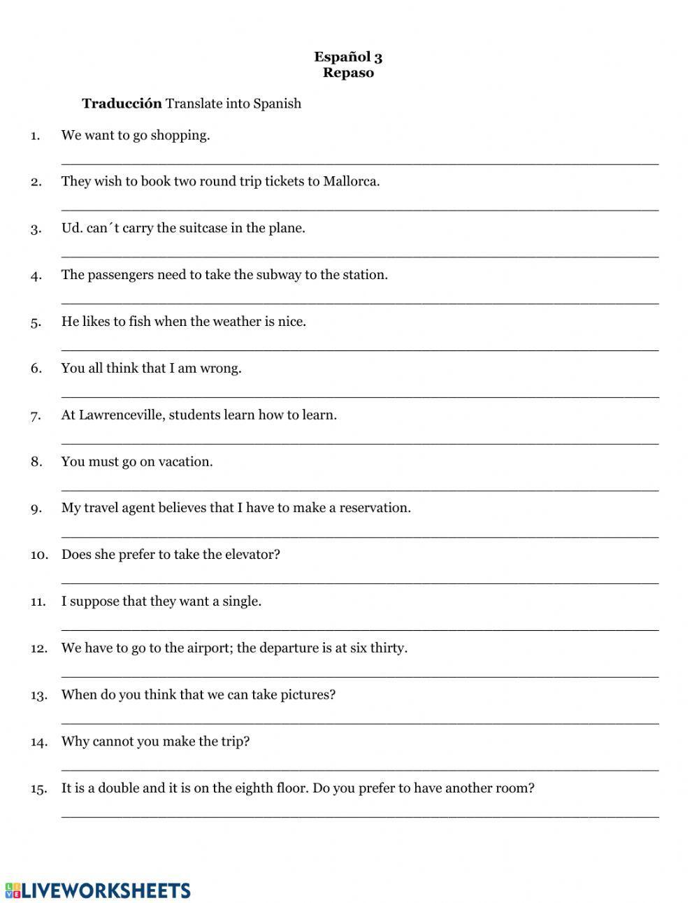 Repaso de infinitivos con vocabulario de los viajes