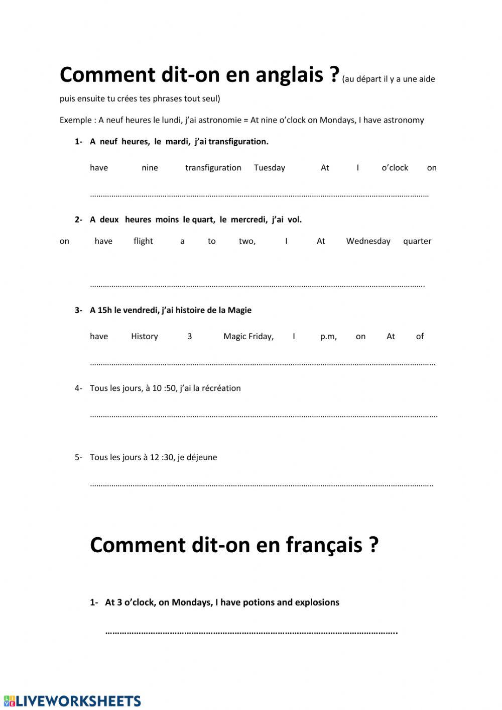 Translation timetable