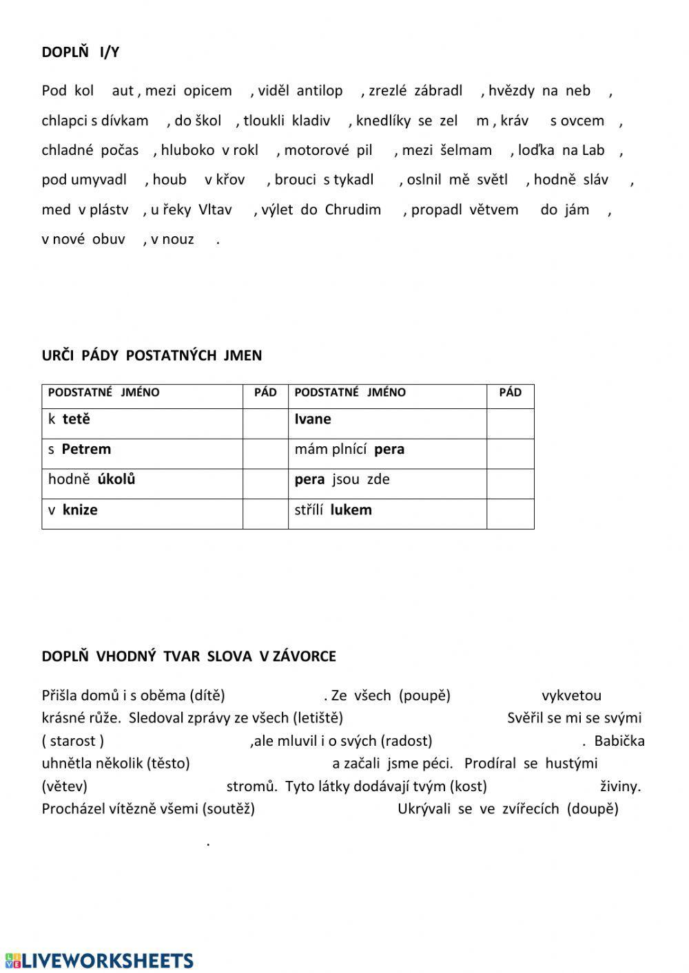 Podstatná jména (střední a ženský rod)