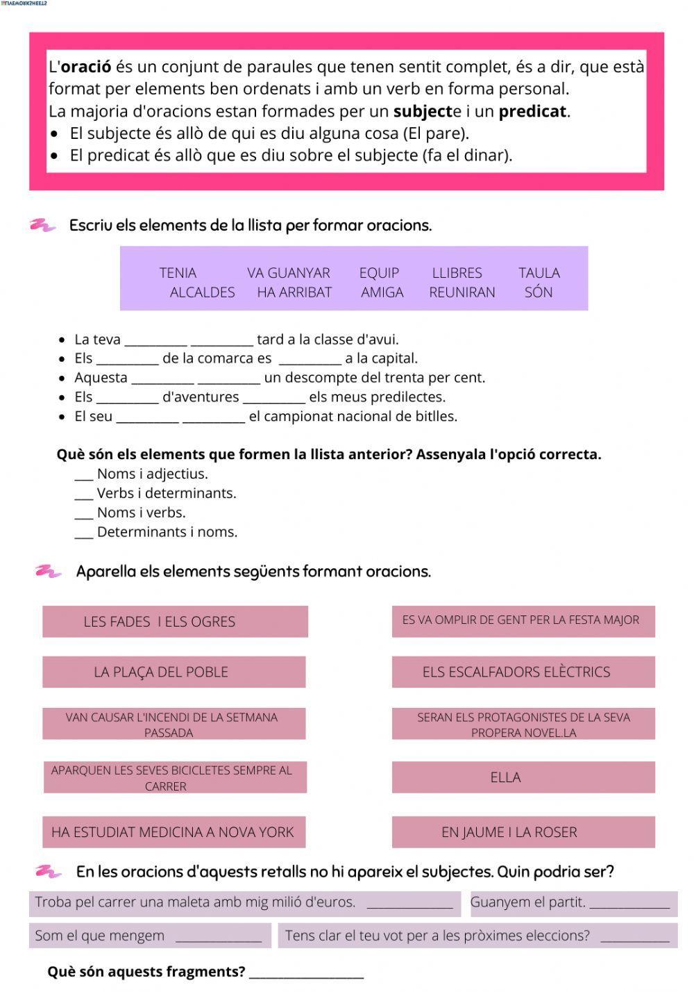 L'oració - subjecte i predicat